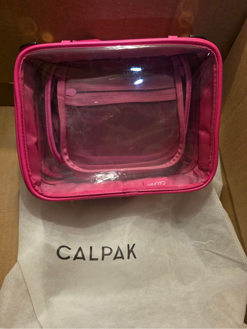 Calpak Hot Pink Clear Travel Cosmetic Bag